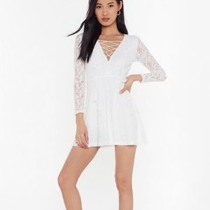 Nasty Gal White No Lace Like You Lace-Up Dress (Size: L)